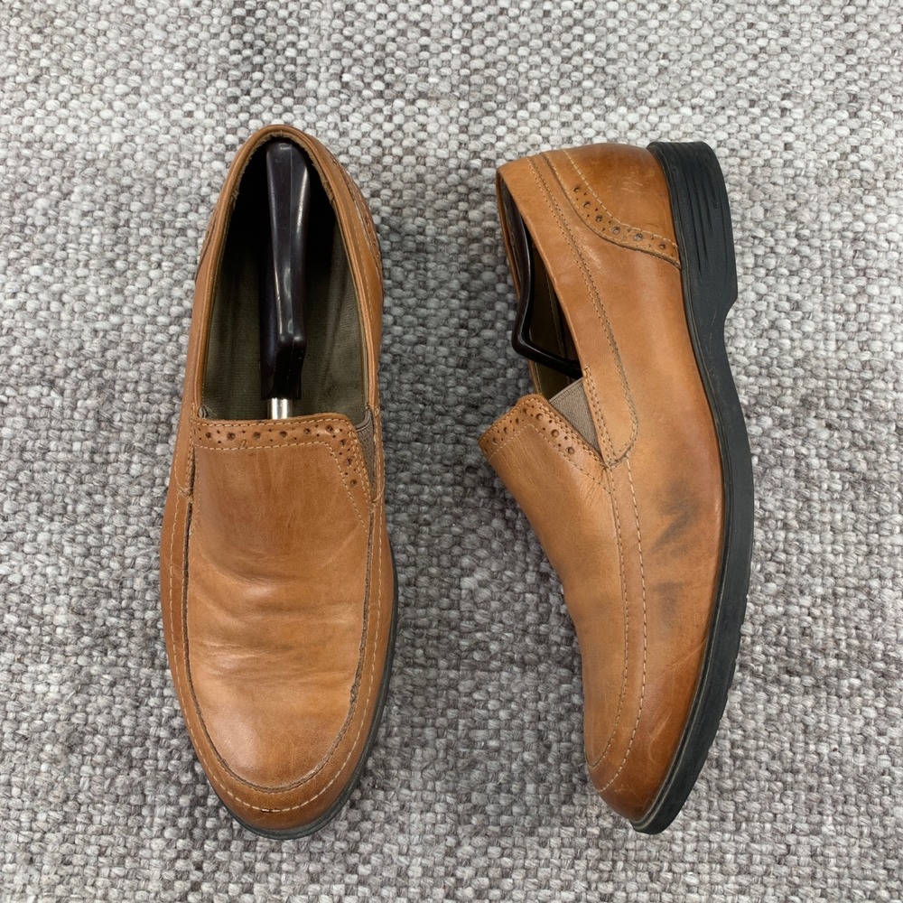 Hush Puppies Loafers Mens 11 Wide Tan Leather Slip On HM01255 Business Casual